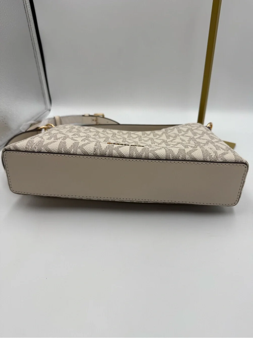 Michael Kors Cream MK Logo Shoulder Bag with Gold Hardware